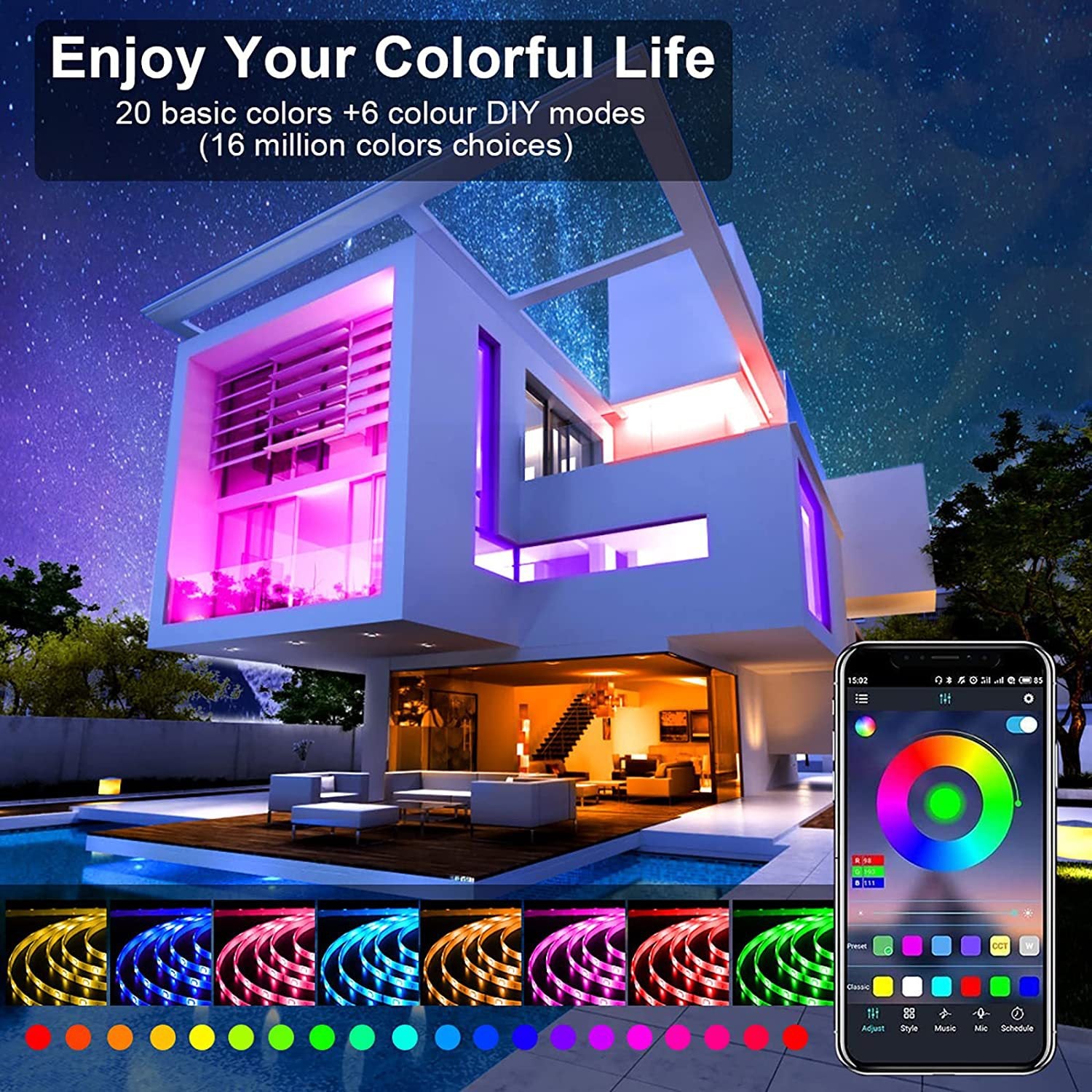 Smart RGB LED Light Strip – App & Remote