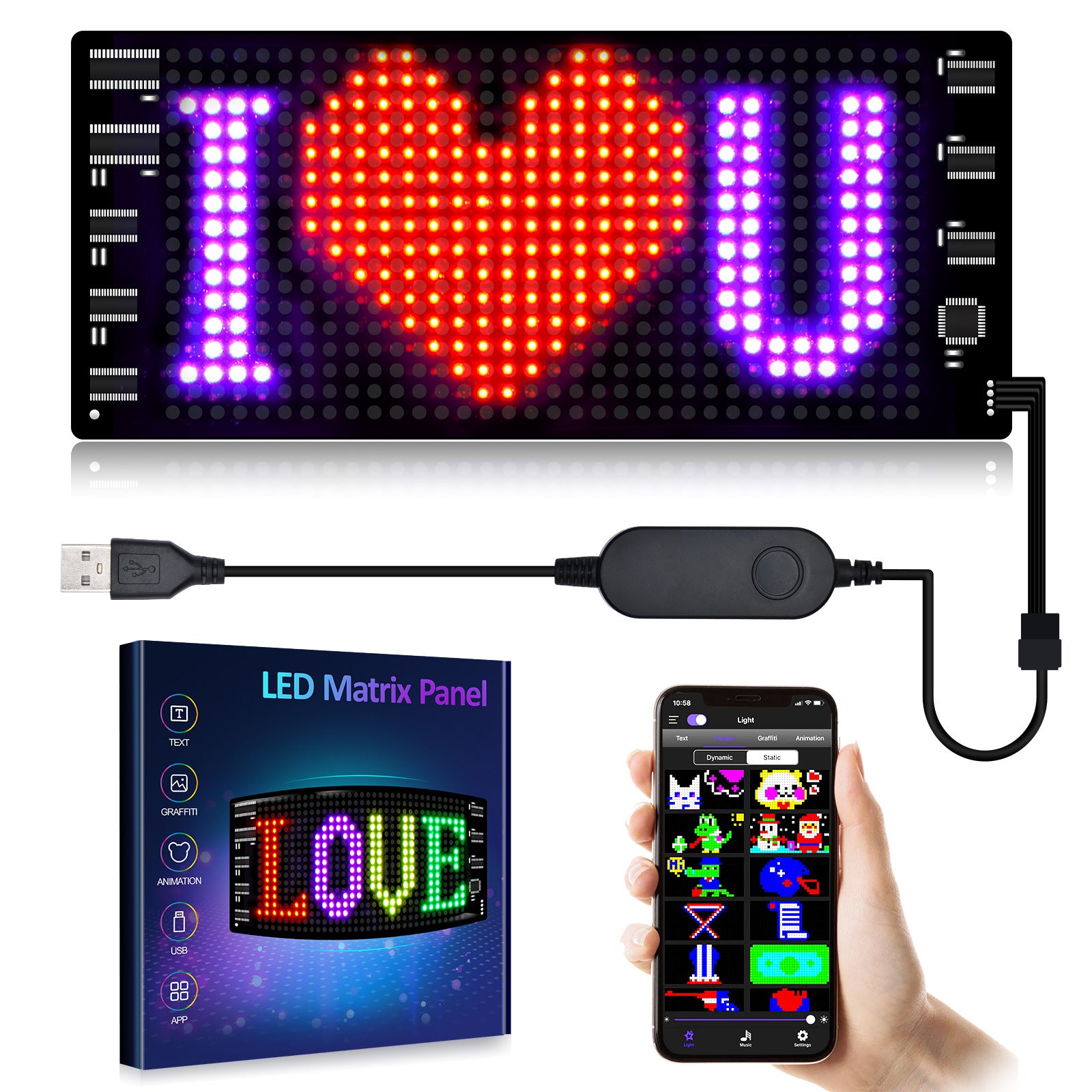 Smart RGB LED Car Display – Programmable Text & Animation Screen