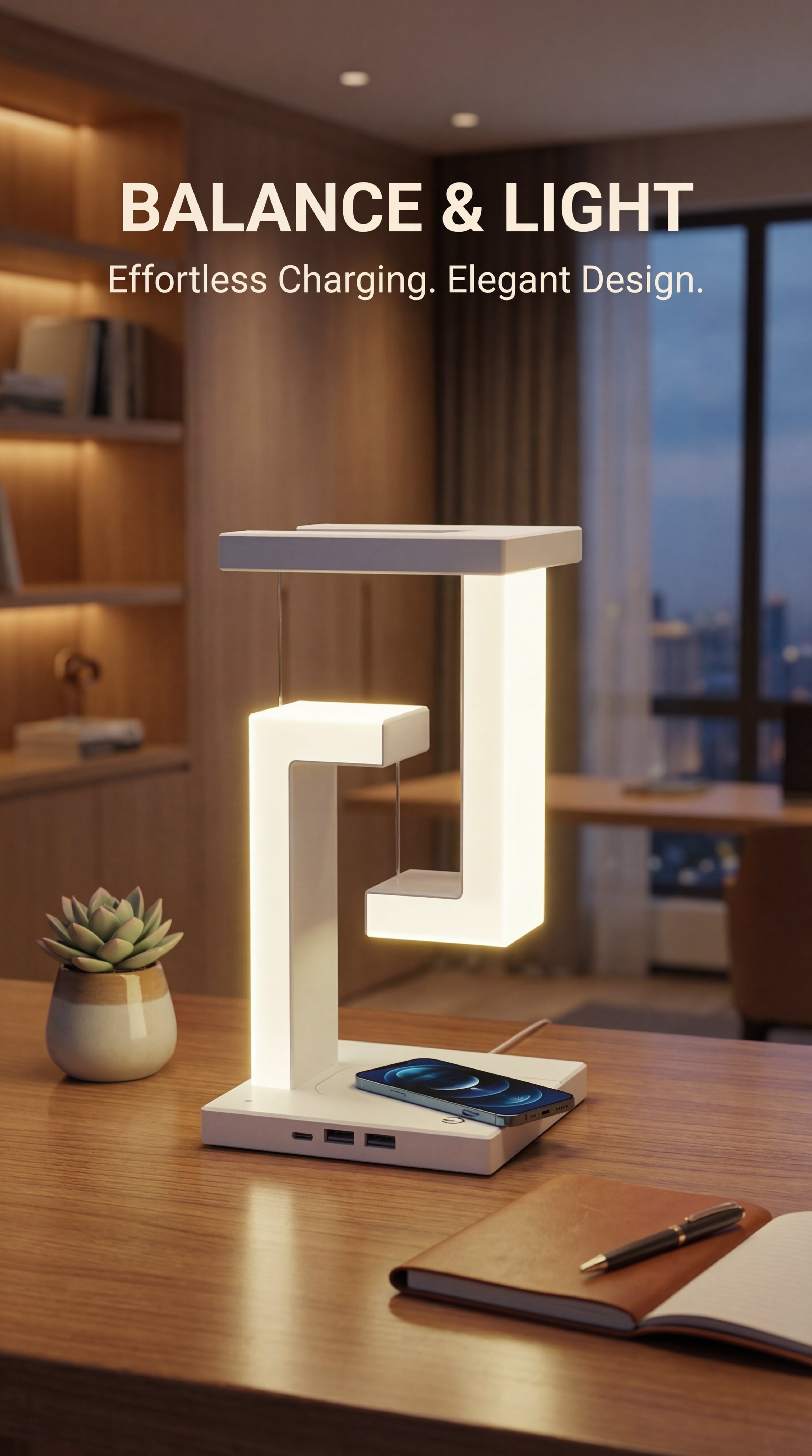 Magnetic Floating LED Desk Lamp with Wireless Charging