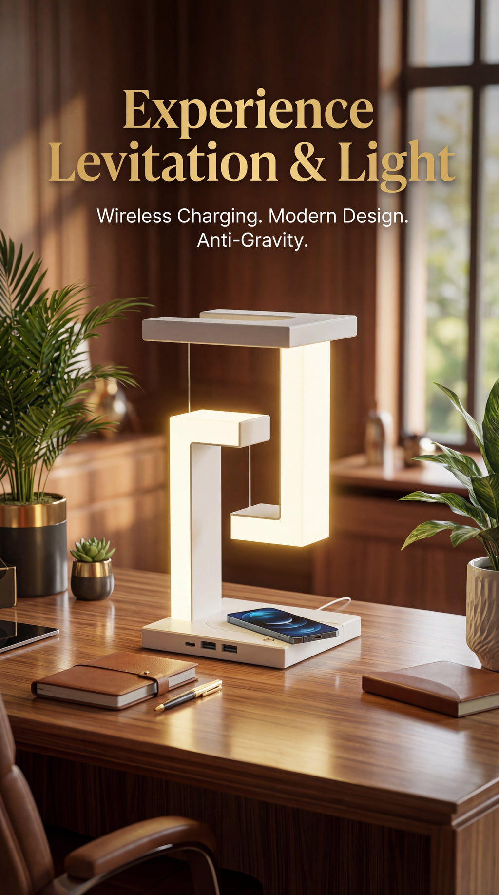 Magnetic Floating LED Desk Lamp with Wireless Charging