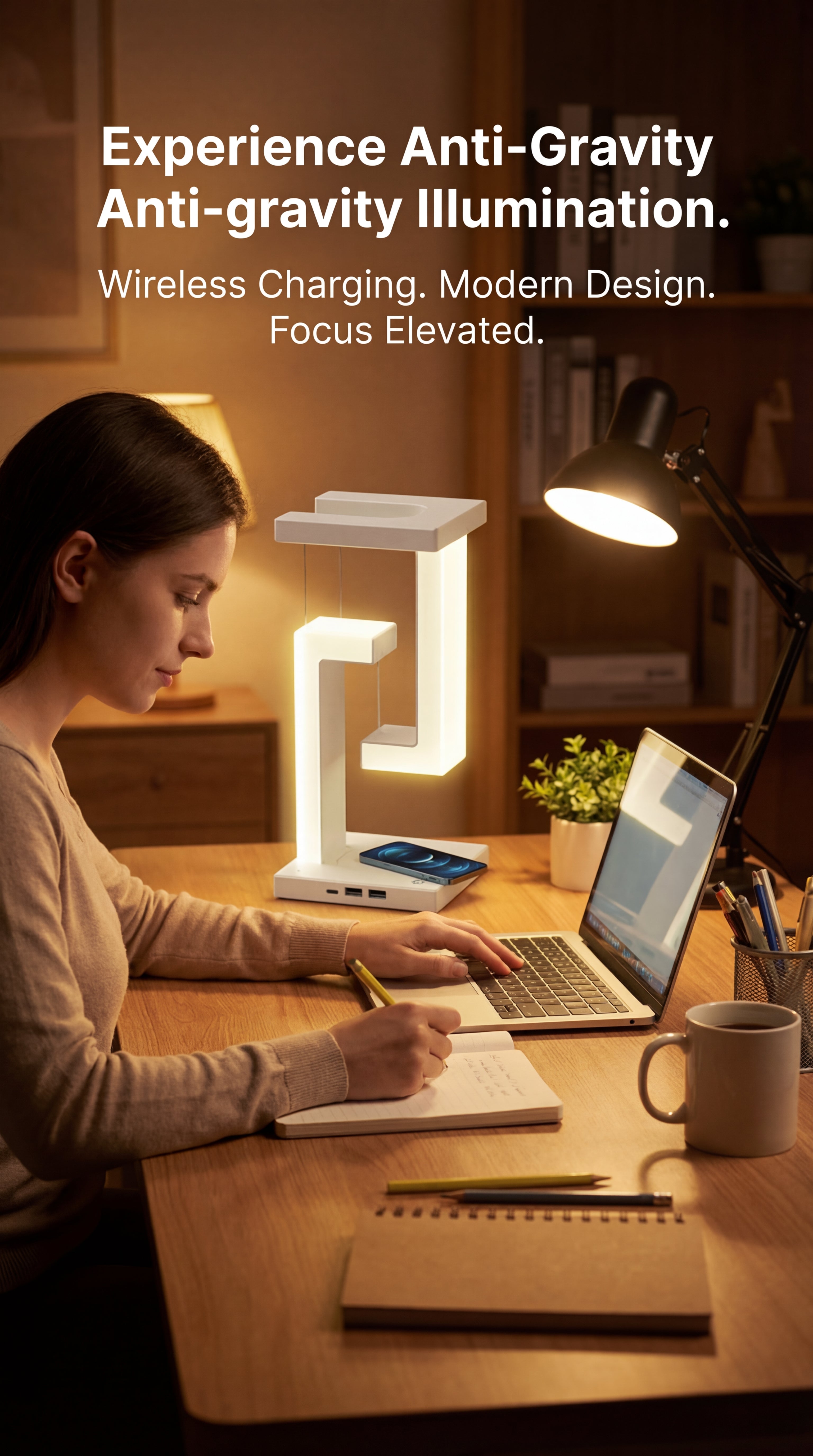 Magnetic Floating LED Desk Lamp with Wireless Charging
