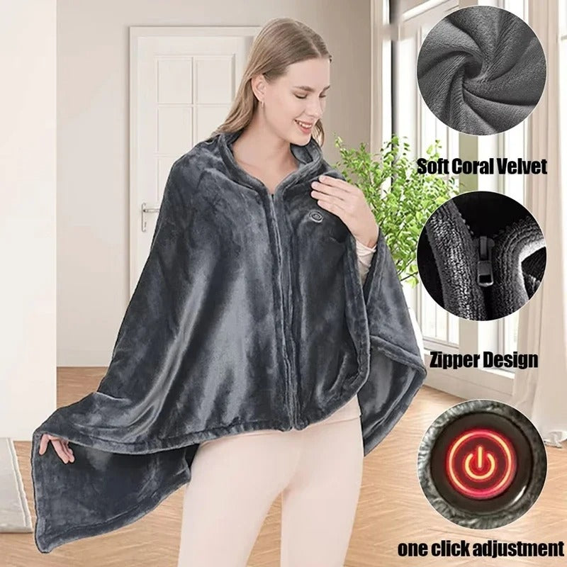 USB Heated Plush Shawl – Electric Body Warmer Blanket