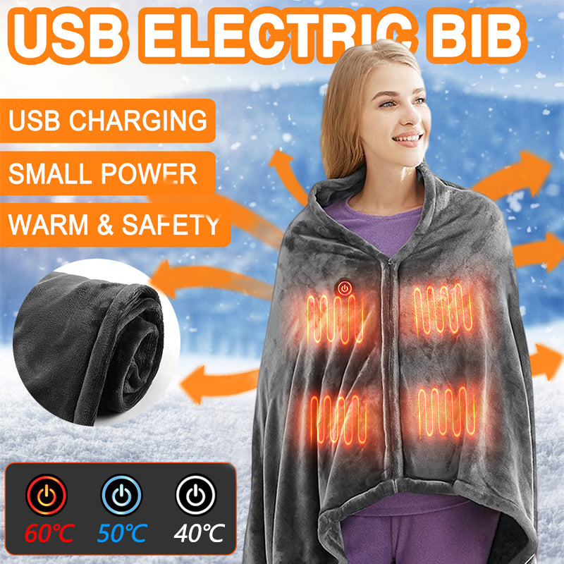 USB Heated Plush Shawl – Electric Body Warmer Blanket
