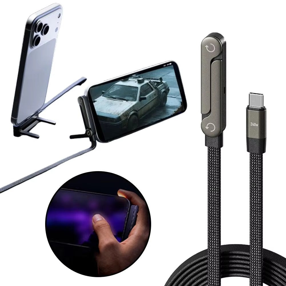 3-in-240W Stand Charging Cable 2-in-1 with Phone Holder for Gaming Videos
