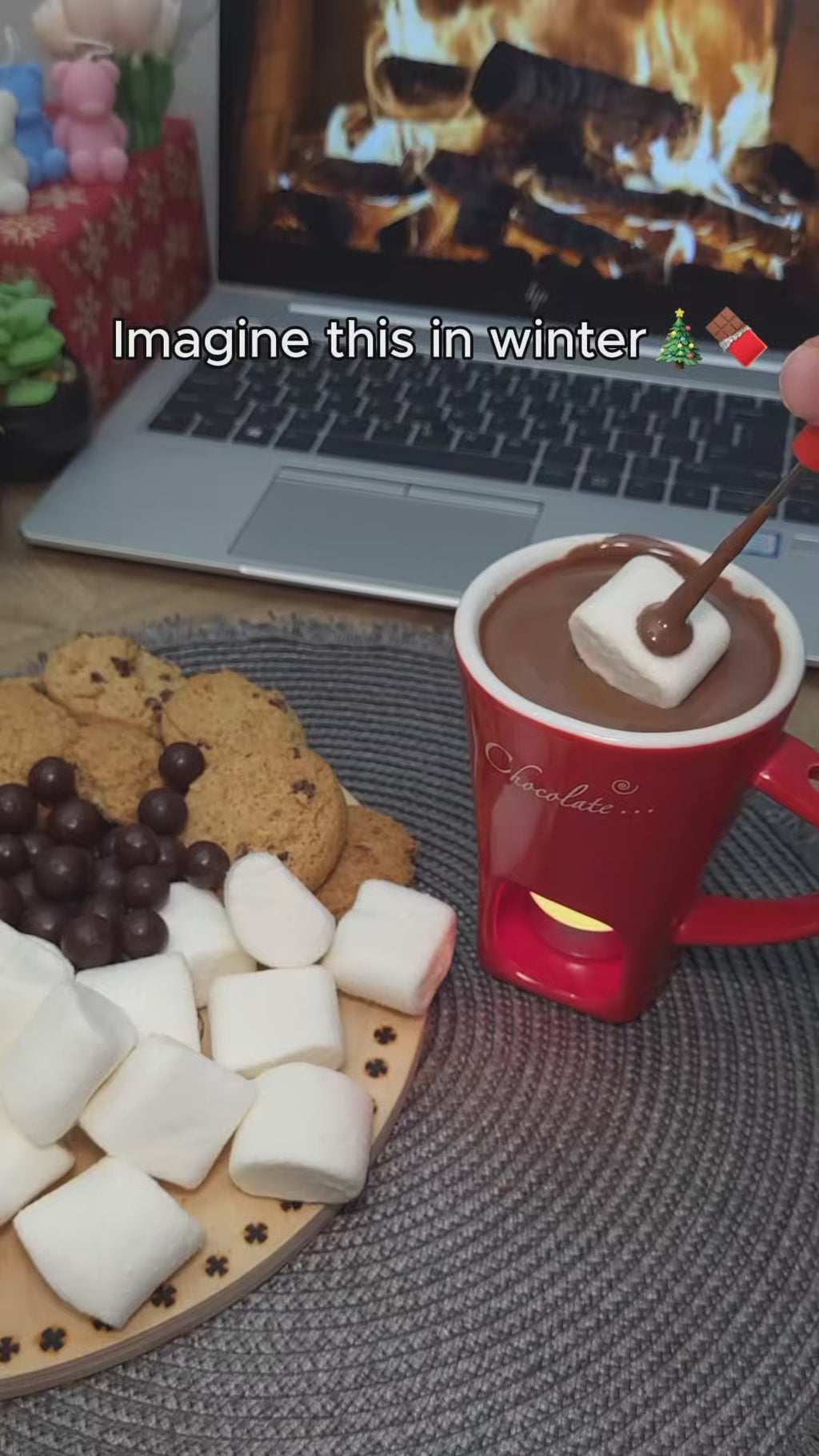 Ceramic Chocolate Melting Mug & Fondue Cup with Fork
