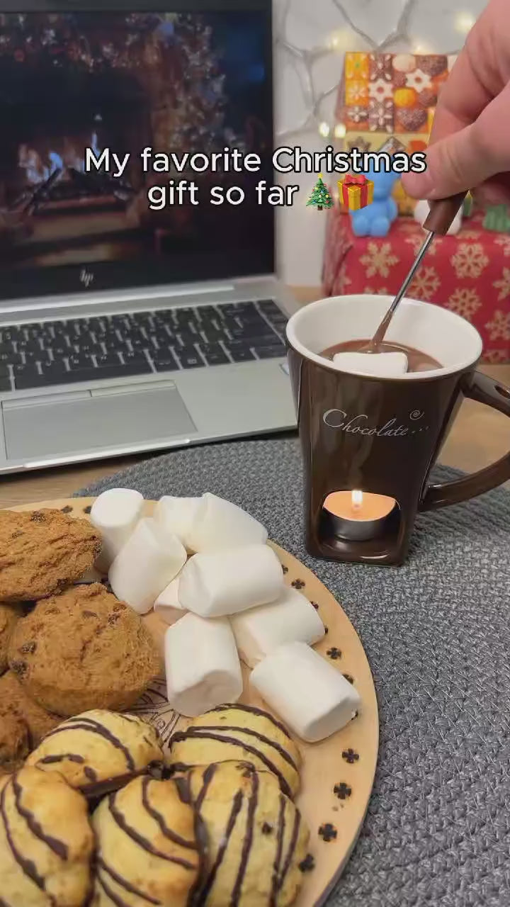 Ceramic Chocolate Melting Mug & Fondue Cup with Fork