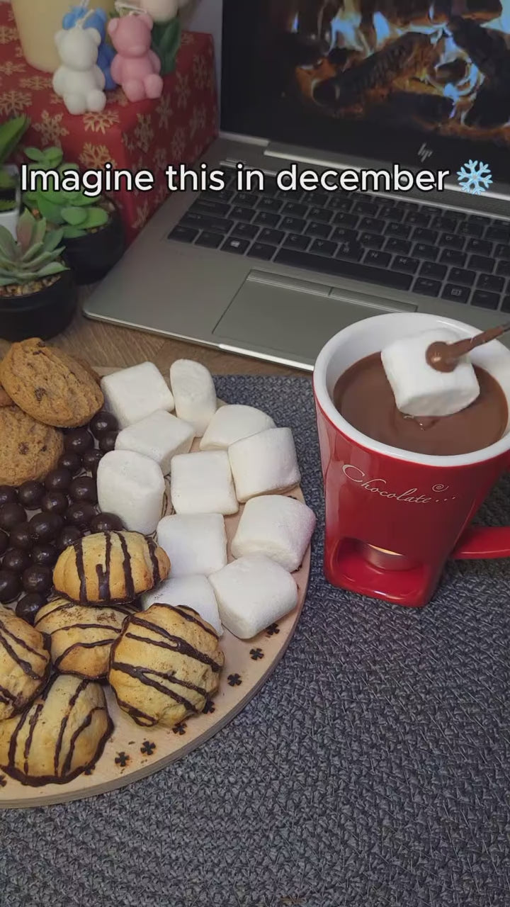 Ceramic Chocolate Melting Mug & Fondue Cup with Fork