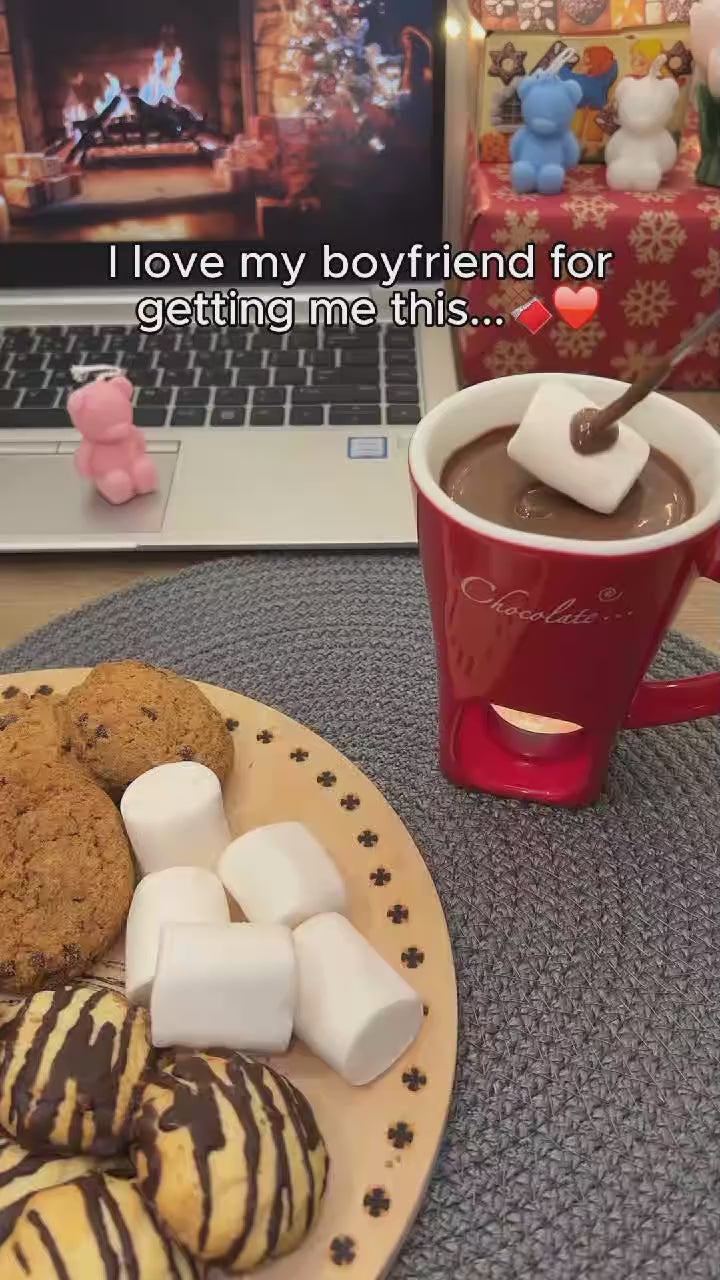 Ceramic Chocolate Melting Mug & Fondue Cup with Fork