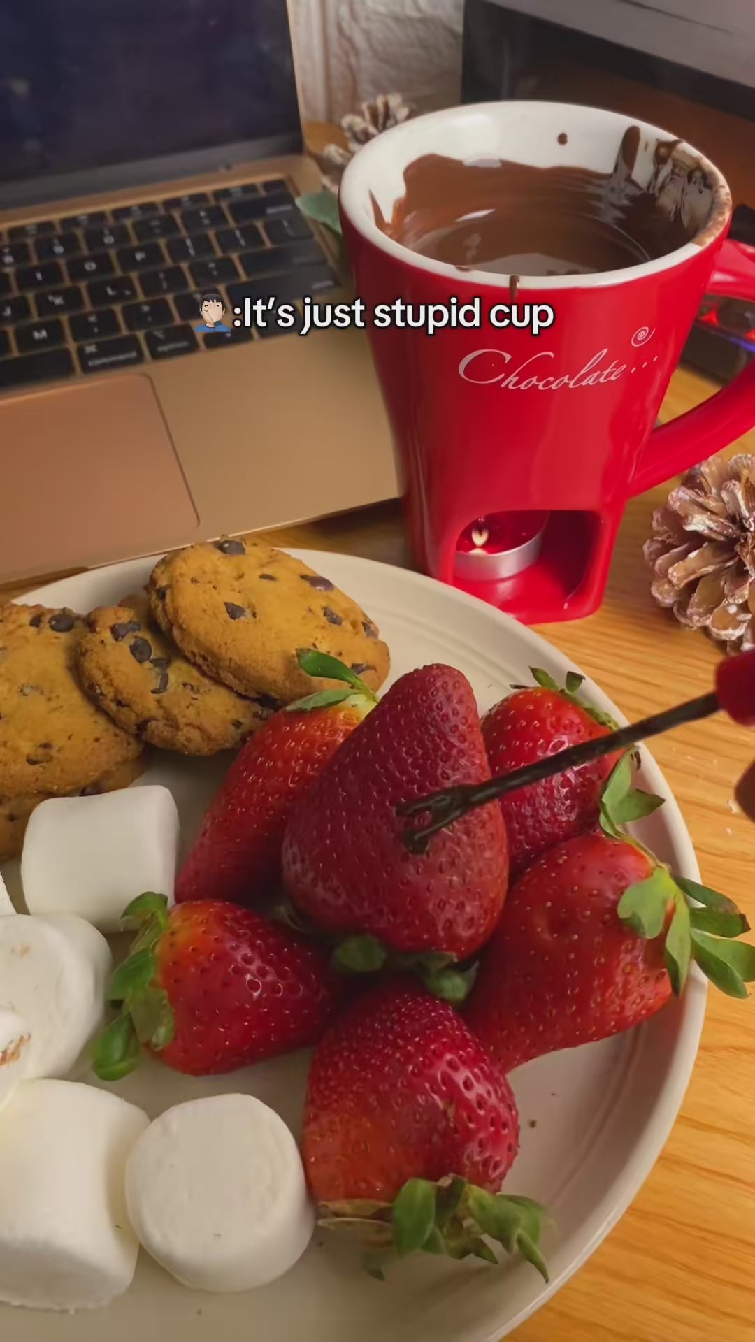 Ceramic Chocolate Melting Mug & Fondue Cup with Fork